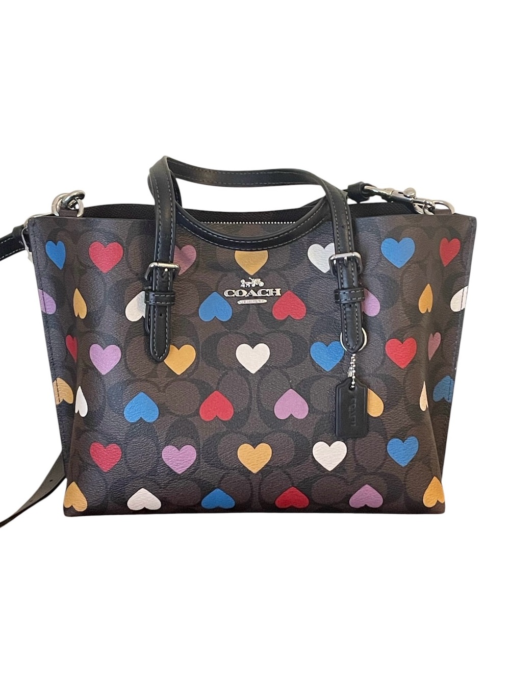 Coach Brown and Black Multi Heart Molli Tote Crossbody NEW WITH TAGS